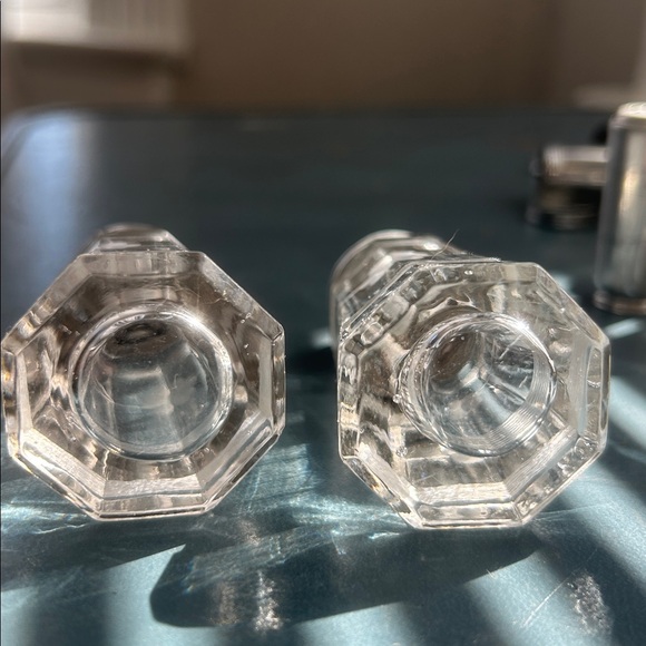 Vintage Glass Salt and Pepper Shakers with Silver Tops - Picture 4 of 4